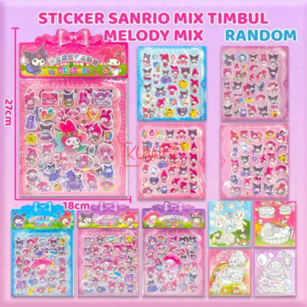 Mainan Edukasi Anak Sticker 3d Timbul Sanrio Mix Besar Kuromi Melody
