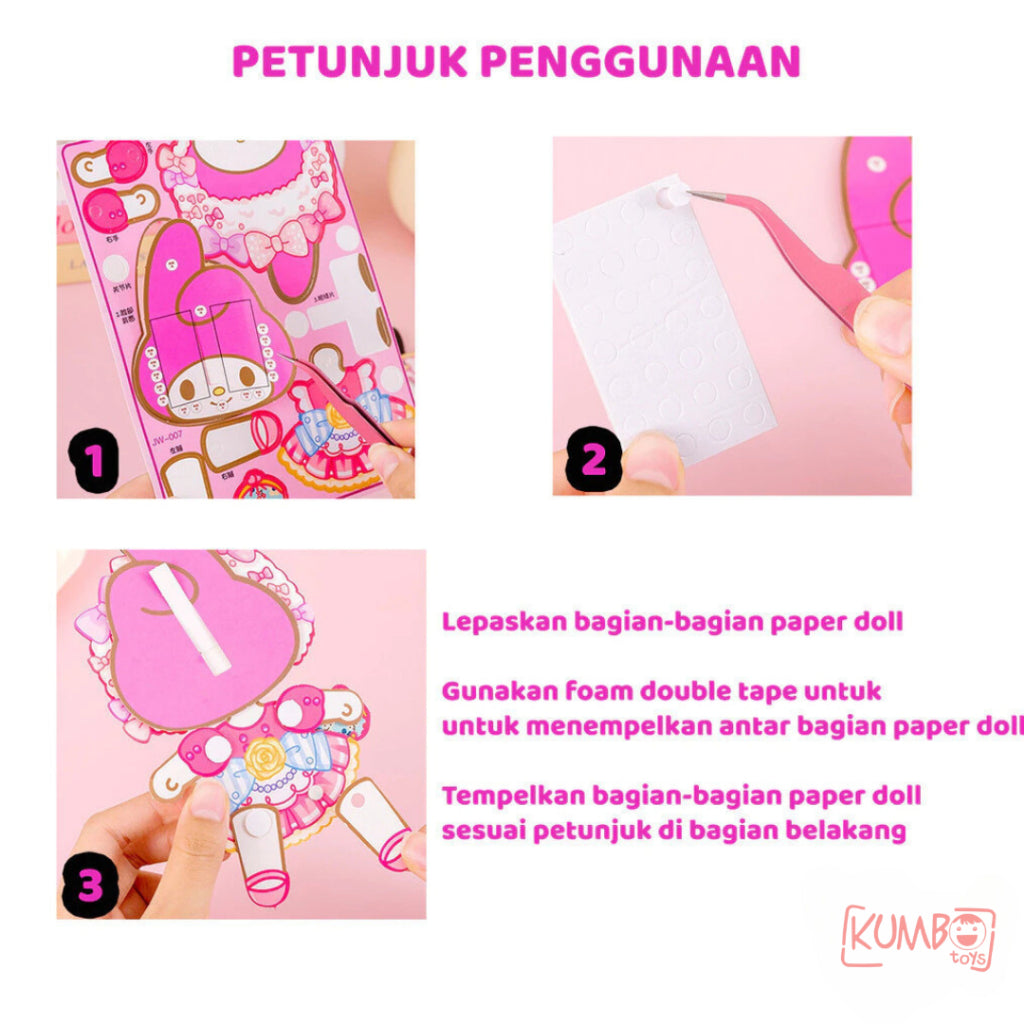 Mainan Edukasi Anak DIY BP Paper Doll Karakter Sanrio Cinnamarol Kuromi BP 3D