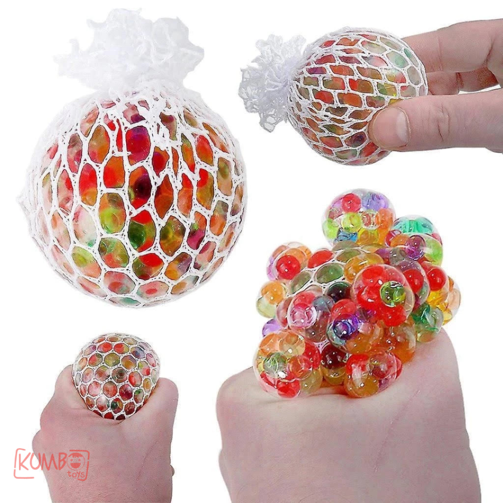 Mainan Edukasi Anak Squishy Mesh Ball Waterbeads Rainbow Bola Jaring