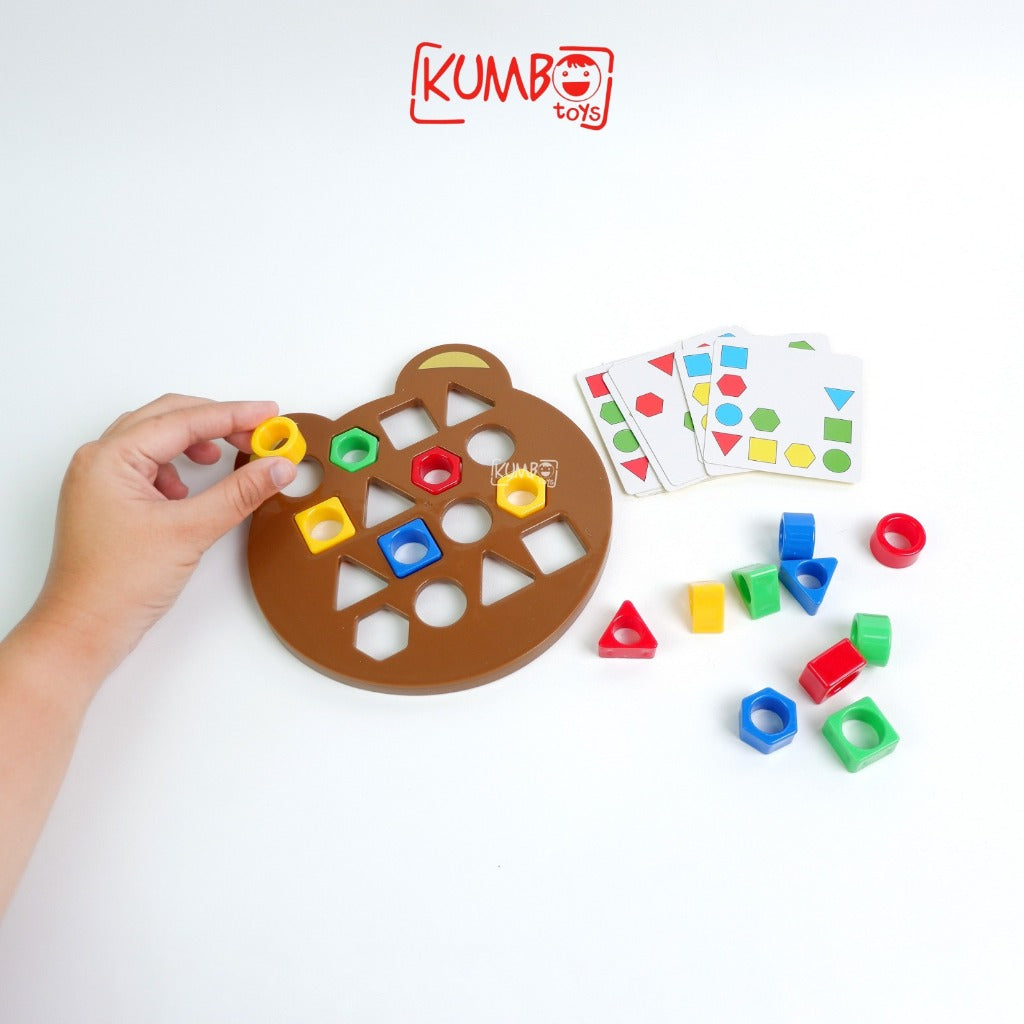 Mainan Edukasi Anak Mencocokan Bentuk Geometri Montessori Toys Beruang Pairing Shape