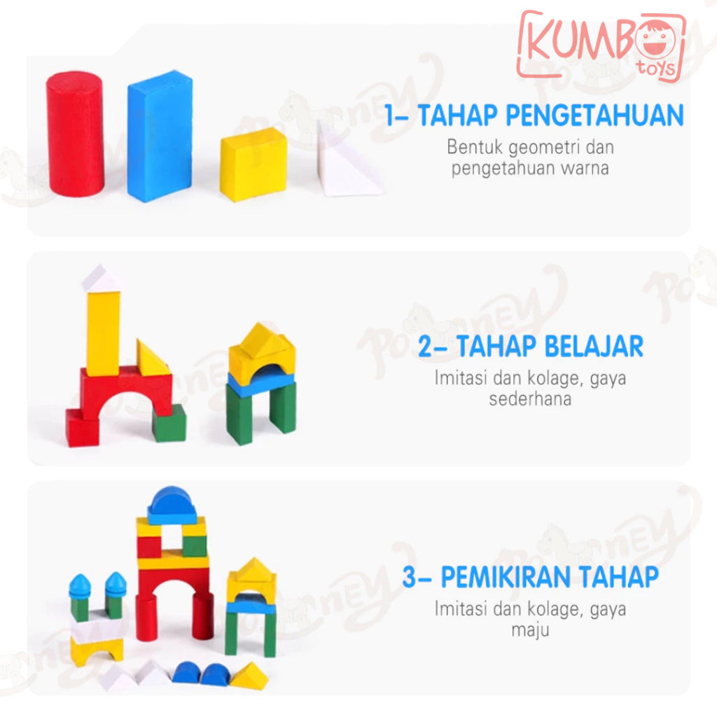 Mainan Edukasi Anak Mini Castle Block Bangunan Kayu Geometri Puzzle Kastil Warna