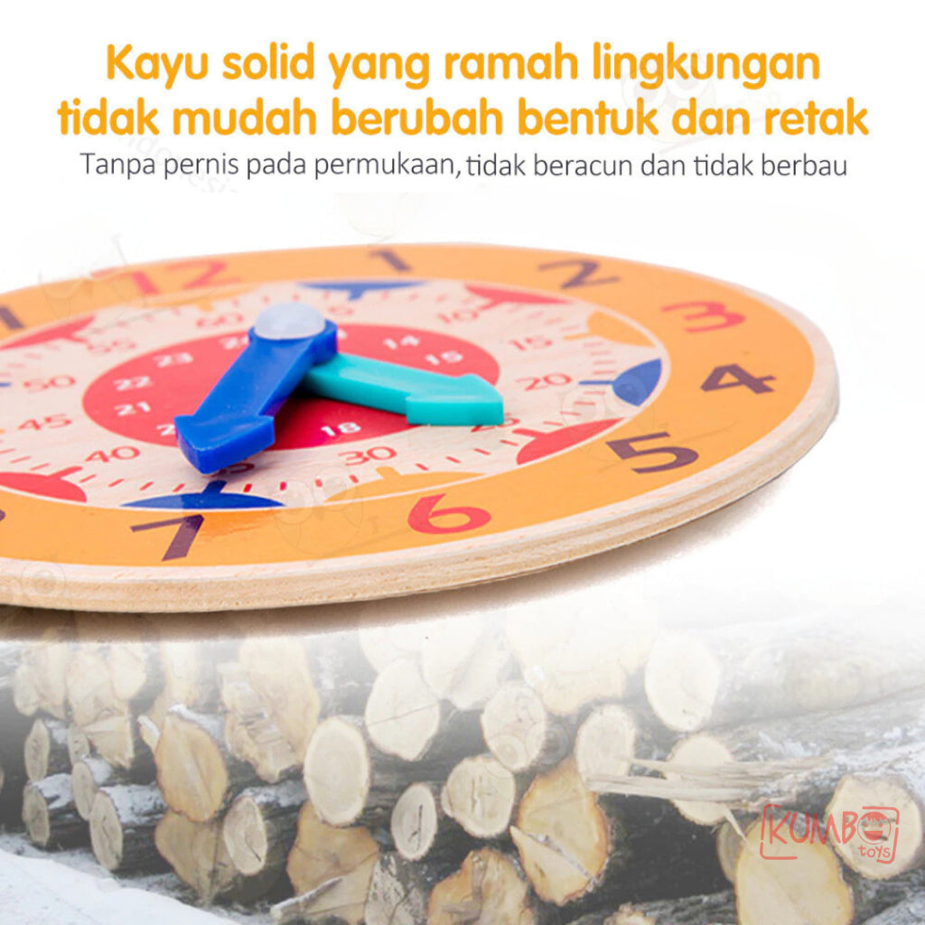 Mainan Edukasi Anak Jam Kayu Polos Wooden Clock Toys