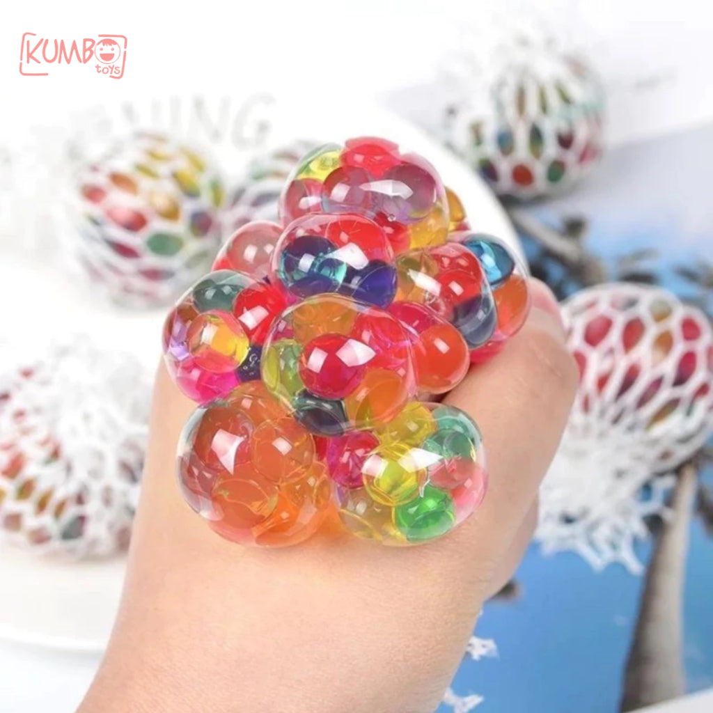 Mainan Edukasi Anak Squishy Mesh Ball Waterbeads Rainbow Bola Jaring