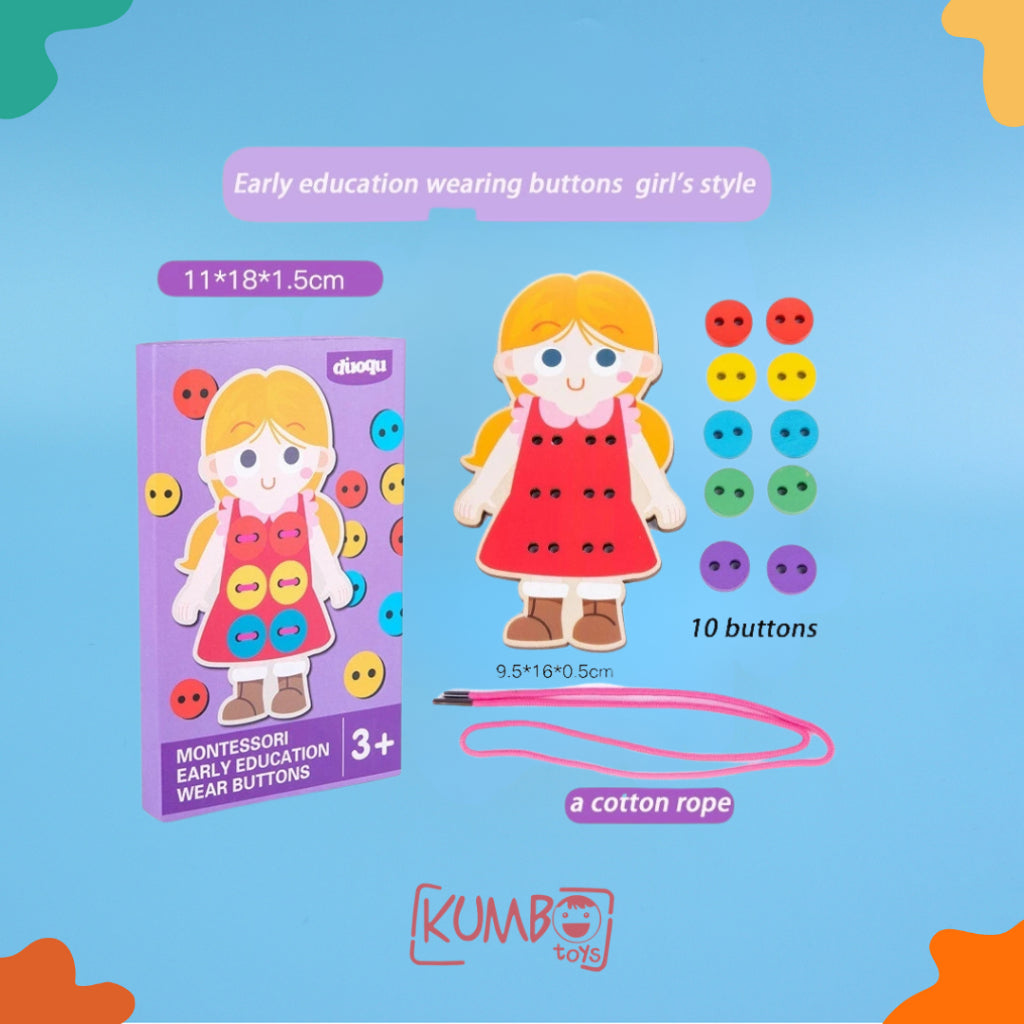 Mainan Edukasi Anak Memasang Kancing Baju Montessori Early Education Wear Buttons