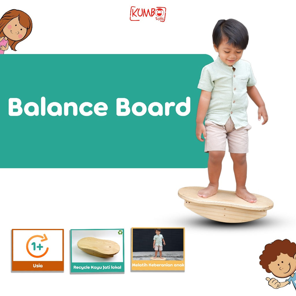 Balance Board Double Elips Papan Keseimbangan Anak Mainan Kayu Edukatif