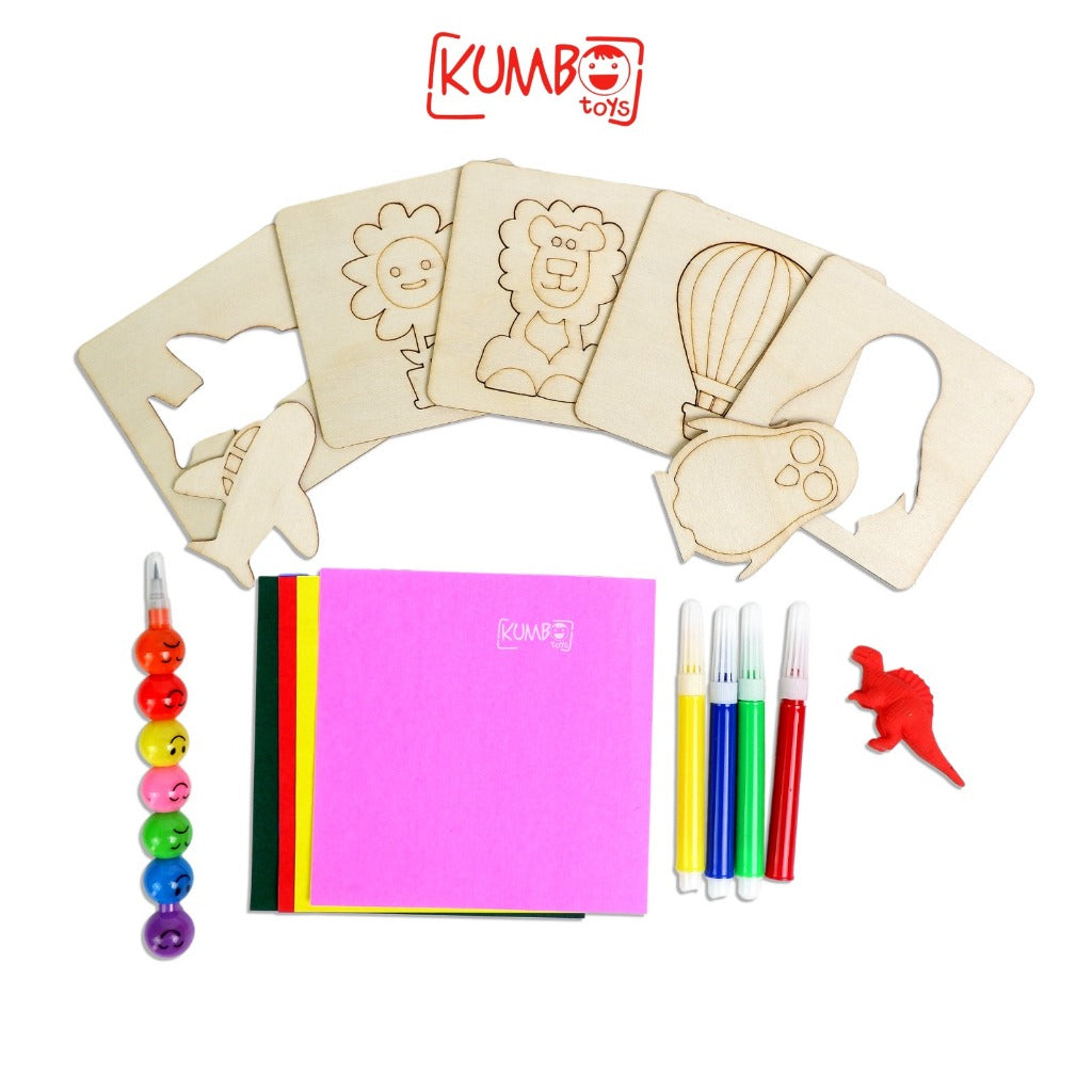 Mainan Edukasi Anak Wood Tracing Board Set Mainan Kreatifitas Menjiplak Mewarnai Menggambar