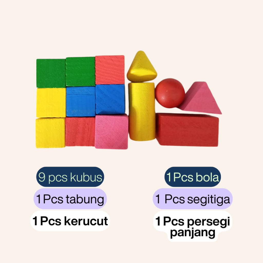 Mainan Edukasi Anak Geometri Balok Kayu Mini