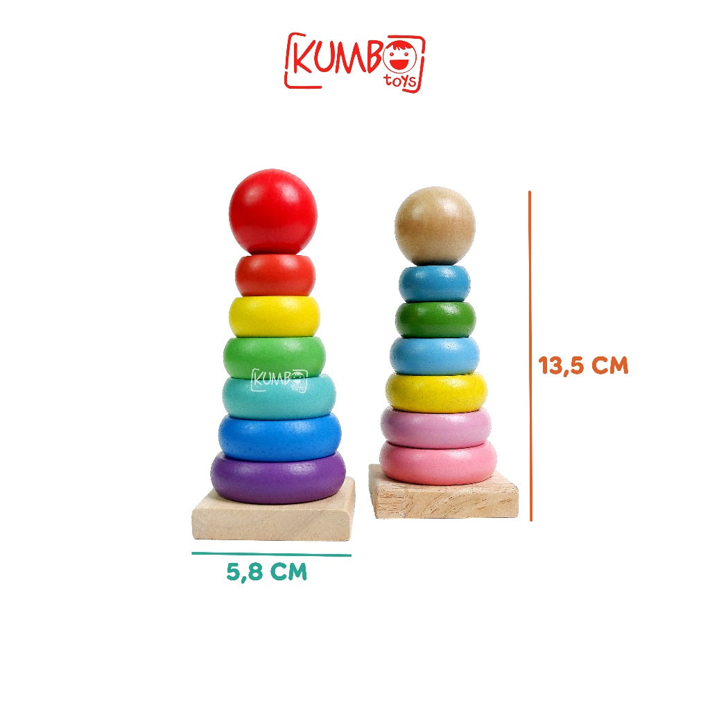 Mainan Susun Anak Rainbow Tower Menara Donat Mainan Balok Kayu