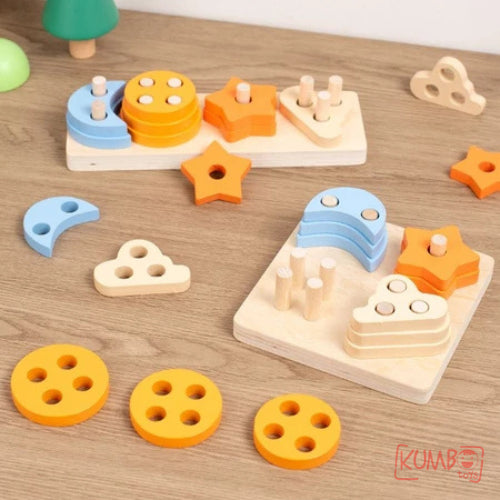 Mainan Edukasi Anak Geometric Shape Stack Board Geometri Pasak Kayu