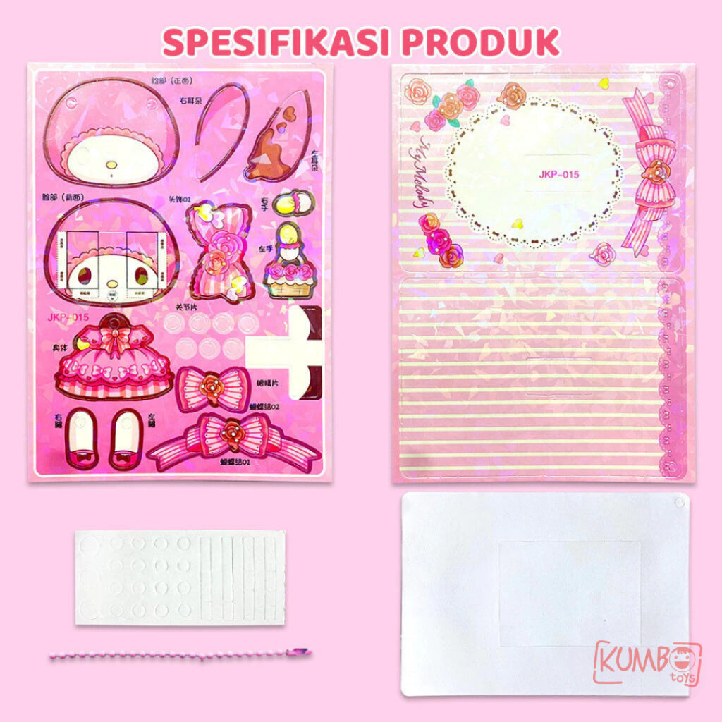 Mainan Edukasi Anak DIY BP 3D Karakter Sanrio Hologram Movable Card
