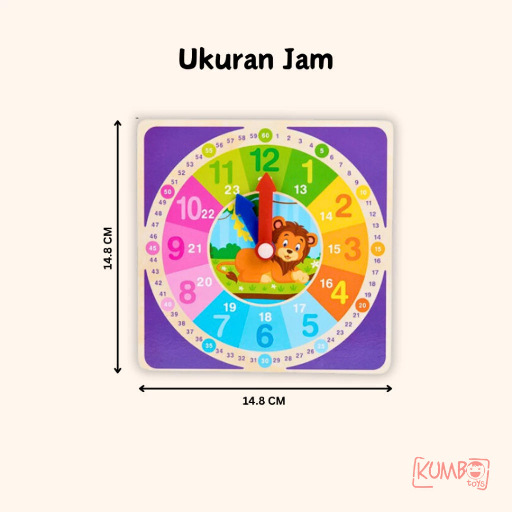 Mainan Edukasi Anak Jam Motif Hewan Wooden Clock Animal