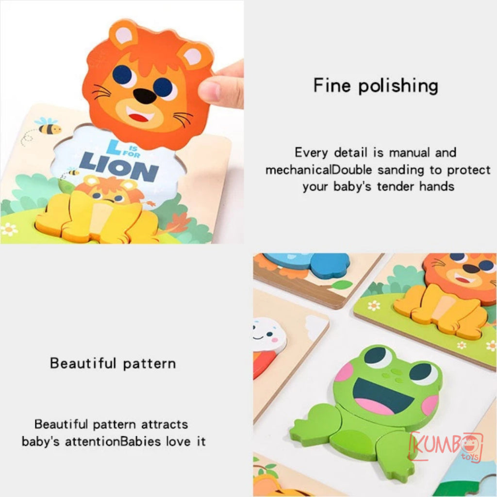 Mainan Edukasi Anak Puzzle Kayu 3D Shape Animal Aneka Bentuk Warna