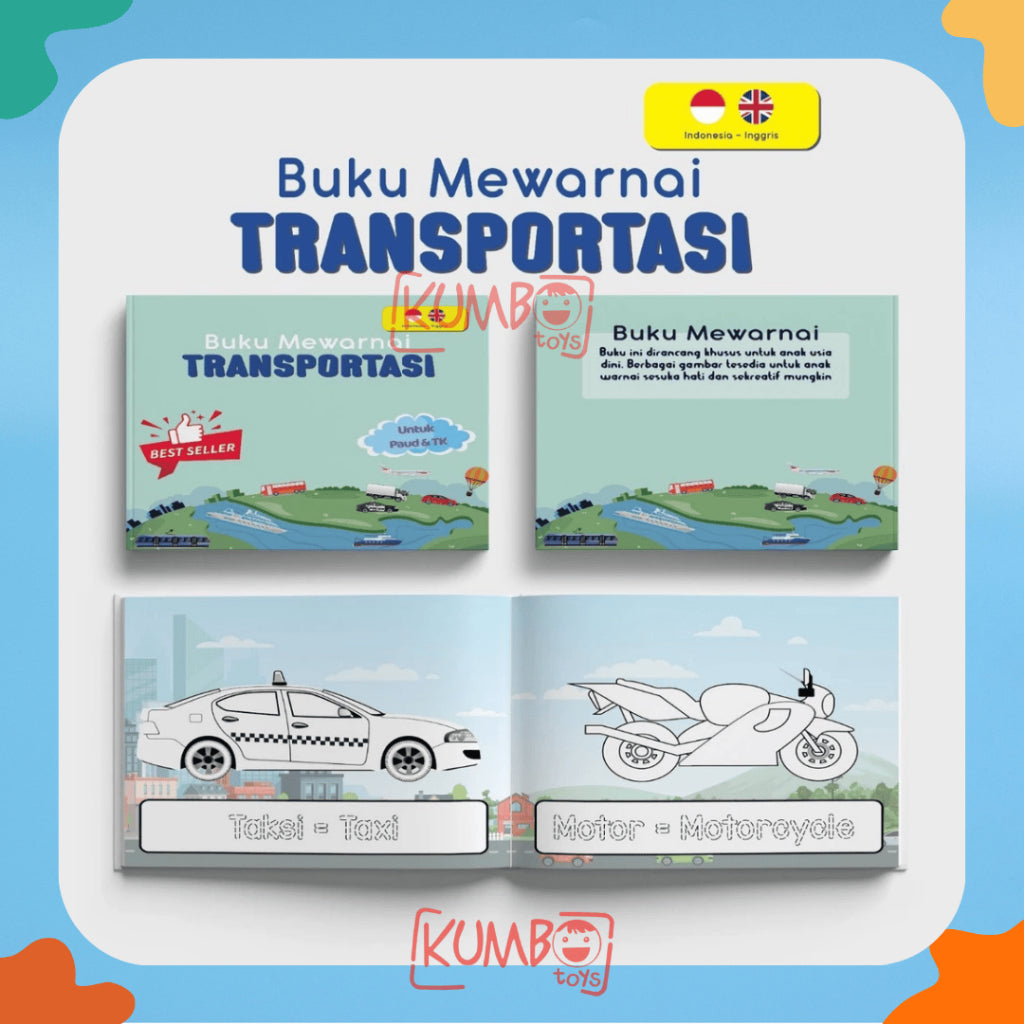 Buku Edukasi Mewarnai Bahasa Indonesia Inggris FullColour Anak TK / Paud Karakter A5