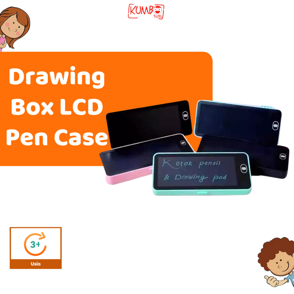 Mainan Edukasi Anak Drawing Box Pencil Case LCD Papan Tulis Pen Case