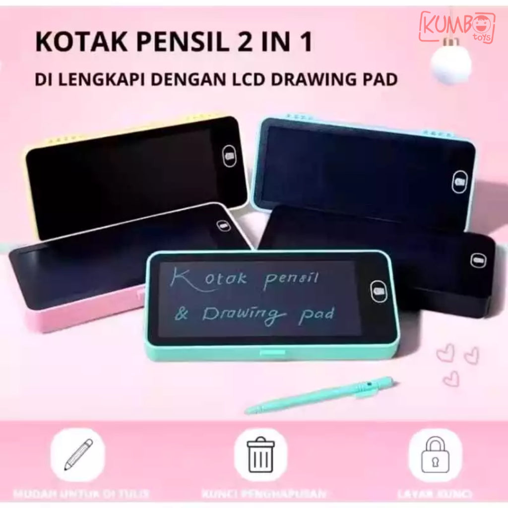 Mainan Edukasi Anak Drawing Box Pencil Case LCD Papan Tulis Pen Case