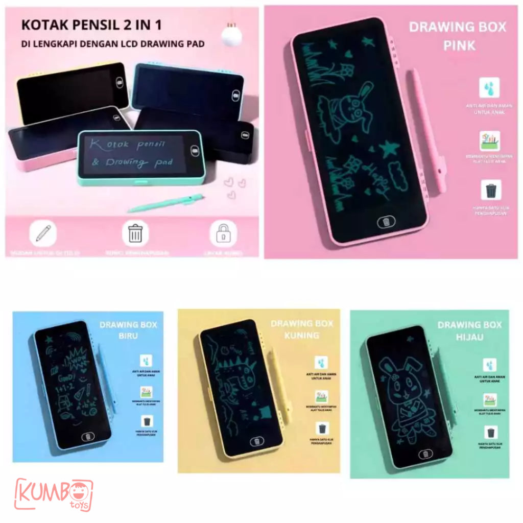 Mainan Edukasi Anak Drawing Box Pencil Case LCD Papan Tulis Pen Case