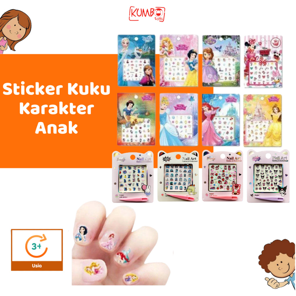 Stiker Kuku Anak Perempuan Karakter Sticker Nail Art Motif Princess Disney