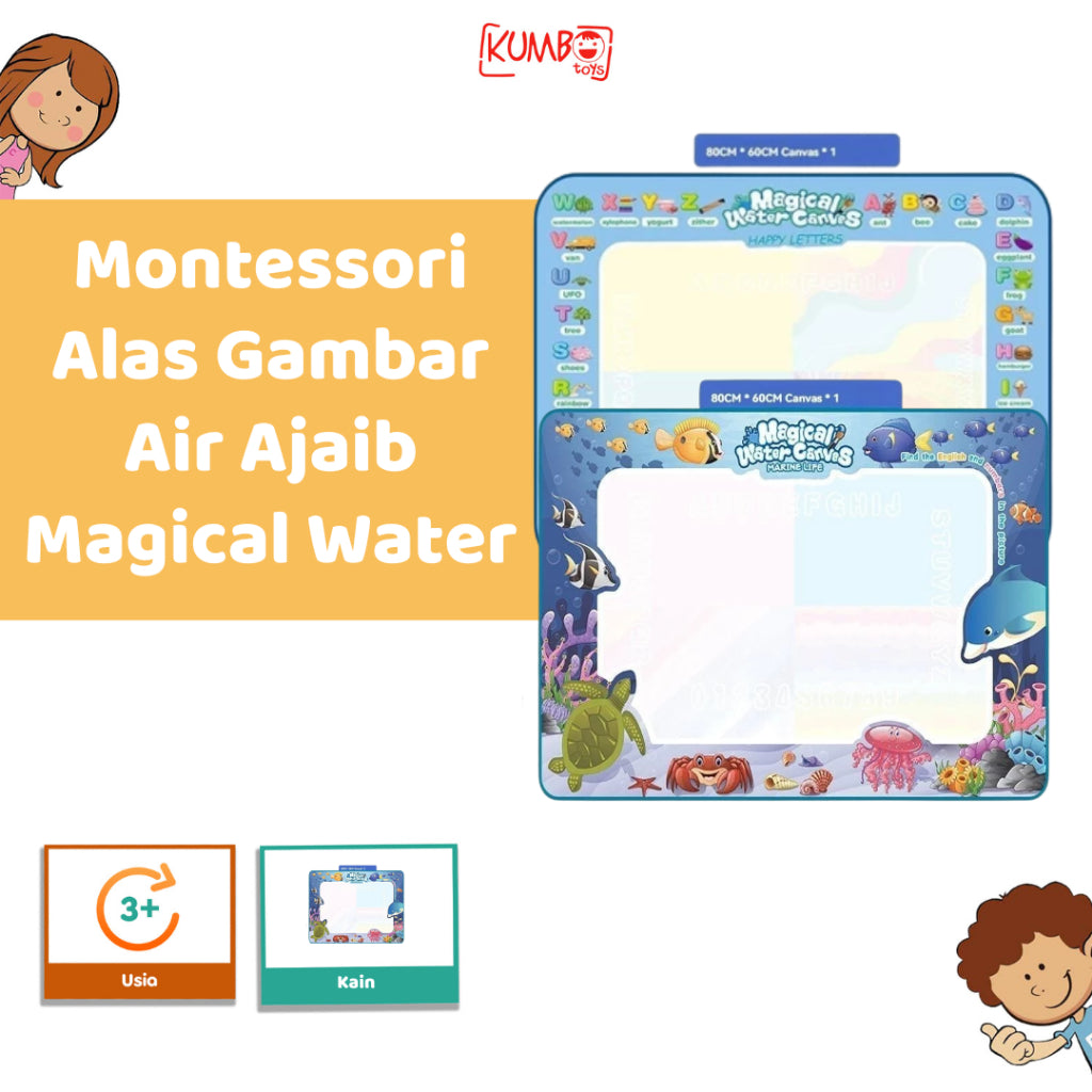 Mainan Edukasi Montessori Anak Water Painting Doodle Mat With Pen Matras Alas Mewarnai