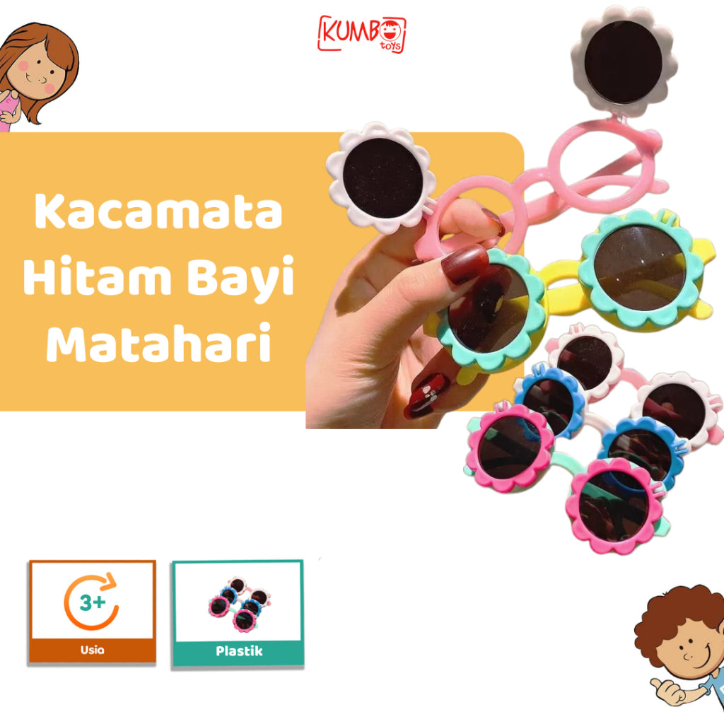 Kacamata Hitam Bayi Buka Tutup Motif Matahari Lucu