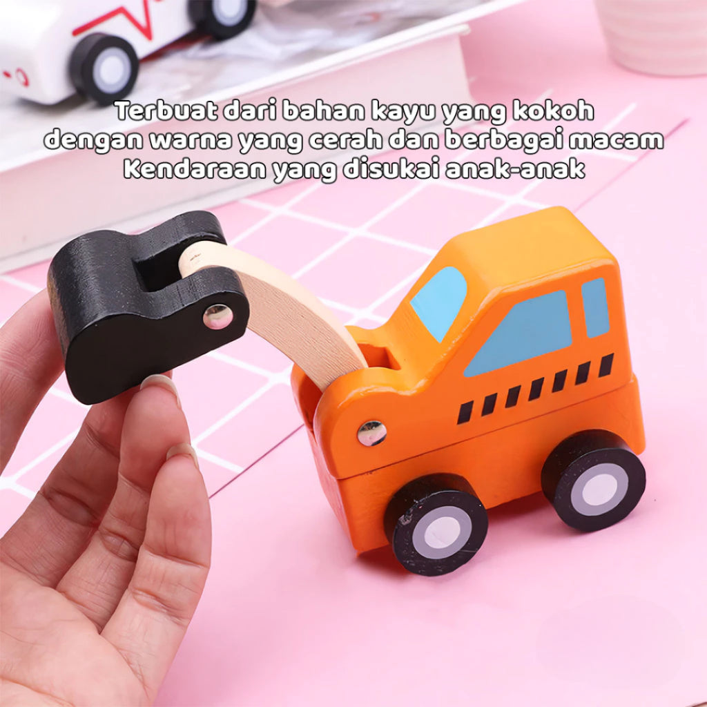 Mainan Edukasi Anak Mobil Kayu Transportasi Bahan Kayu Halus