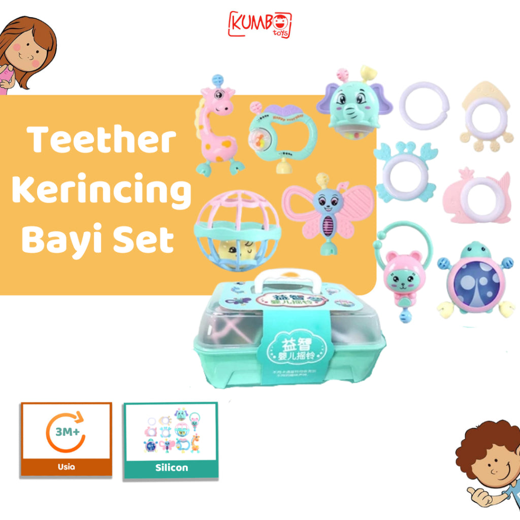 Mainan Edukasi Anak  Kerincing Bayi Rattle Teether Set Box Gigitan Genggam Tangan Kerincingan