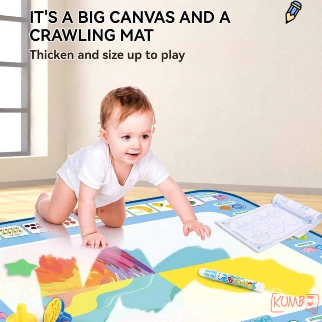 Mainan Edukasi Montessori Anak Water Painting Doodle Mat With Pen Matras Alas Mewarnai