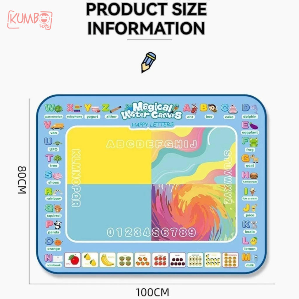 Mainan Edukasi Montessori Anak Water Painting Doodle Mat With Pen Matras Alas Mewarnai