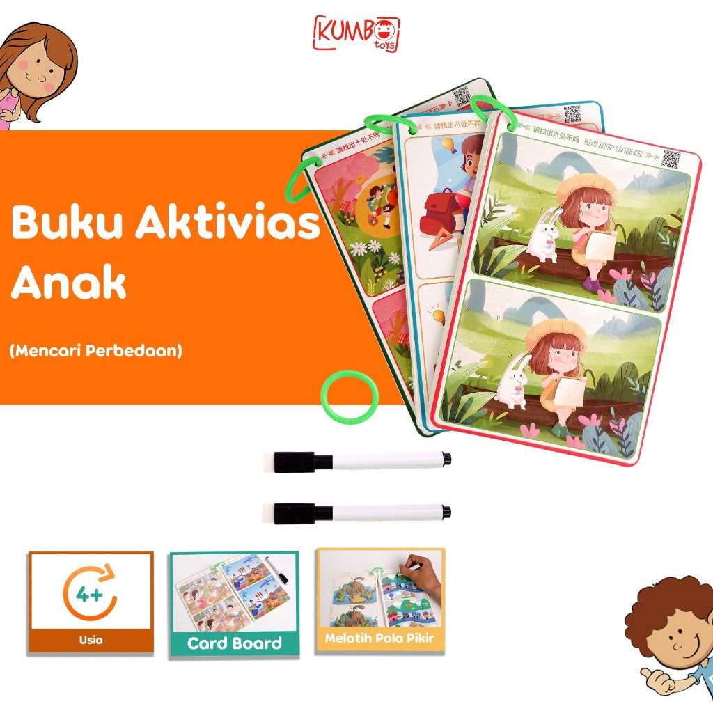 Buku Edukasi Anak Aktivitas Mencari Perbedaan Gambar Wipe And Clean Reuseable Book