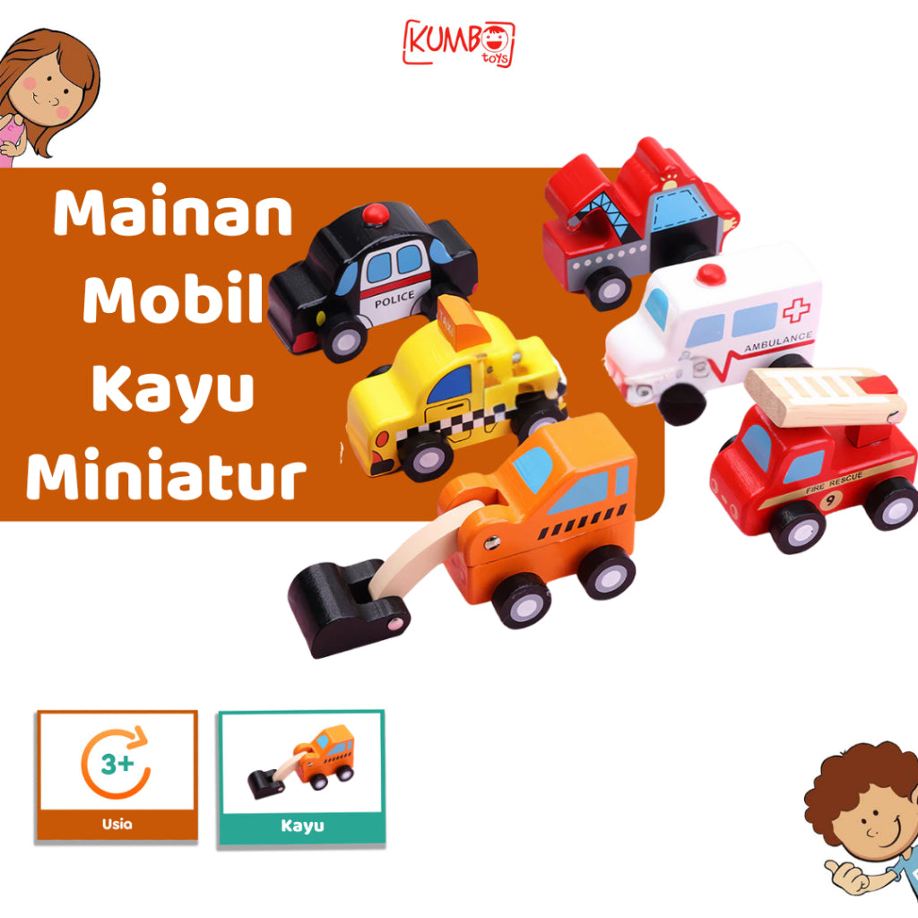 Mainan Edukasi Anak Mobil Kayu Transportasi Bahan Kayu Halus