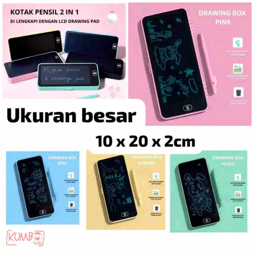 Mainan Edukasi Anak Drawing Box Pencil Case LCD Papan Tulis Pen Case