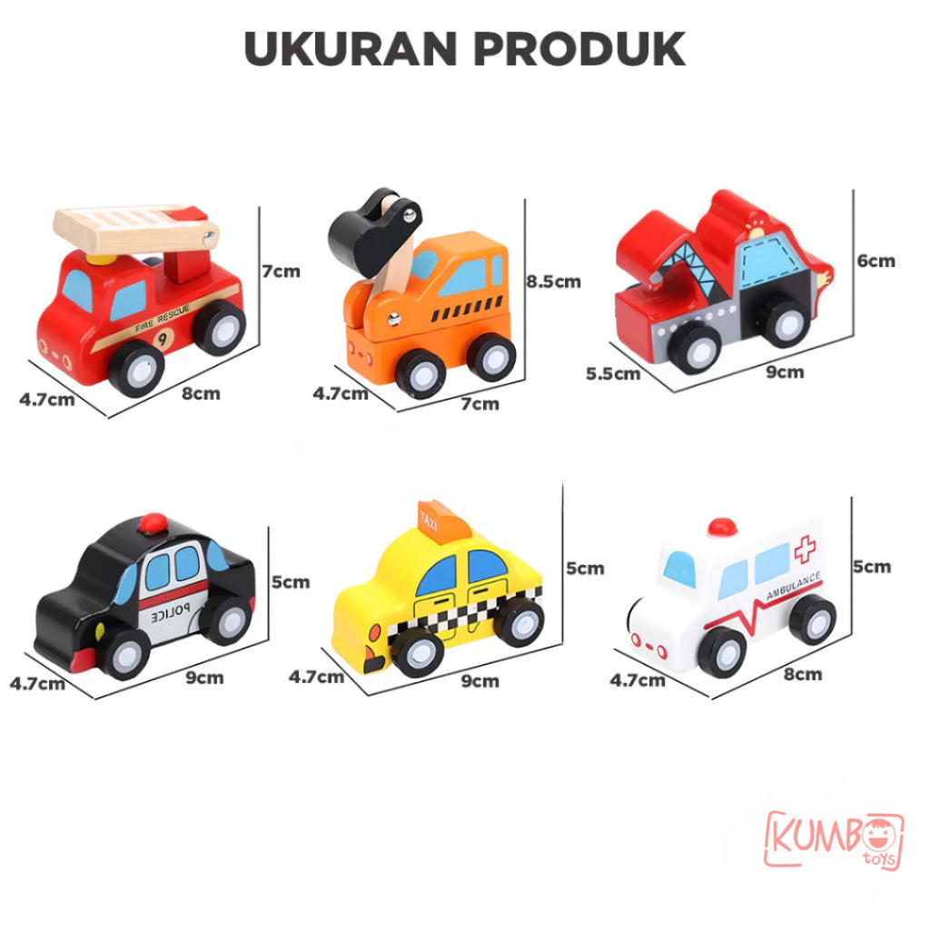Mainan Edukasi Anak Mobil Kayu Transportasi Bahan Kayu Halus