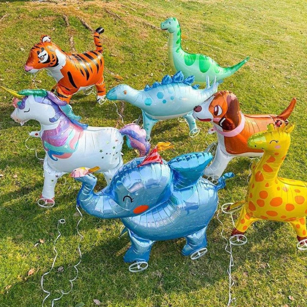 Mainan Anak Balon Foil Roda 4D Karakter Lucu Dengan Tali Mainan Anak Souvenir Ulang Tahun
