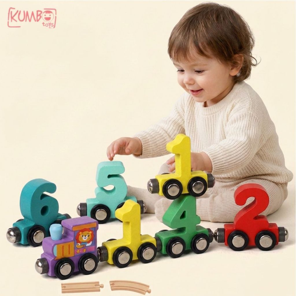 Mainan Edukasi Anak Magnetic Train Number Kereta Api Kayu Magnet