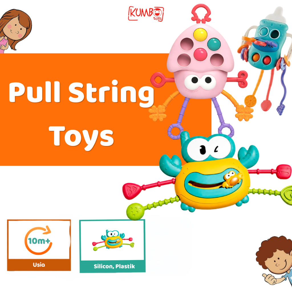 Mainan Edukasi Anak Teether Pop it Pull String Toys Stimulasi Sensorik Motorik
