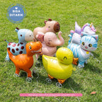 Mainan Anak Balon Foil Roda 4D Karakter Lucu Dengan Tali Mainan Anak Souvenir Ulang Tahun