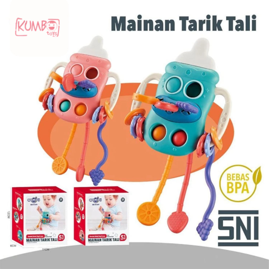 Mainan Edukasi Anak Teether Pop it Pull String Toys Stimulasi Sensorik Motorik