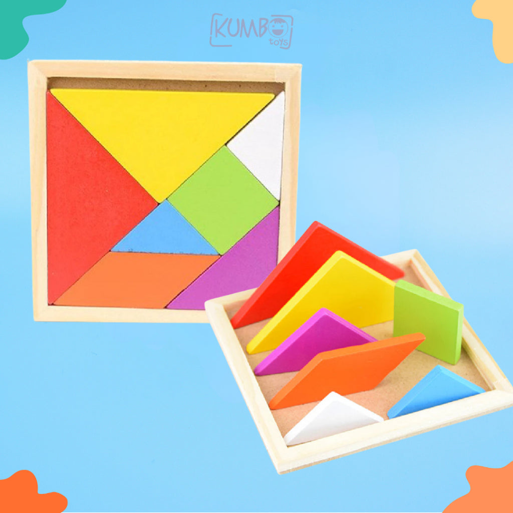 Mainan Edukasi Anak Puzzle Tangram Mini Game Box Wooden Tangram