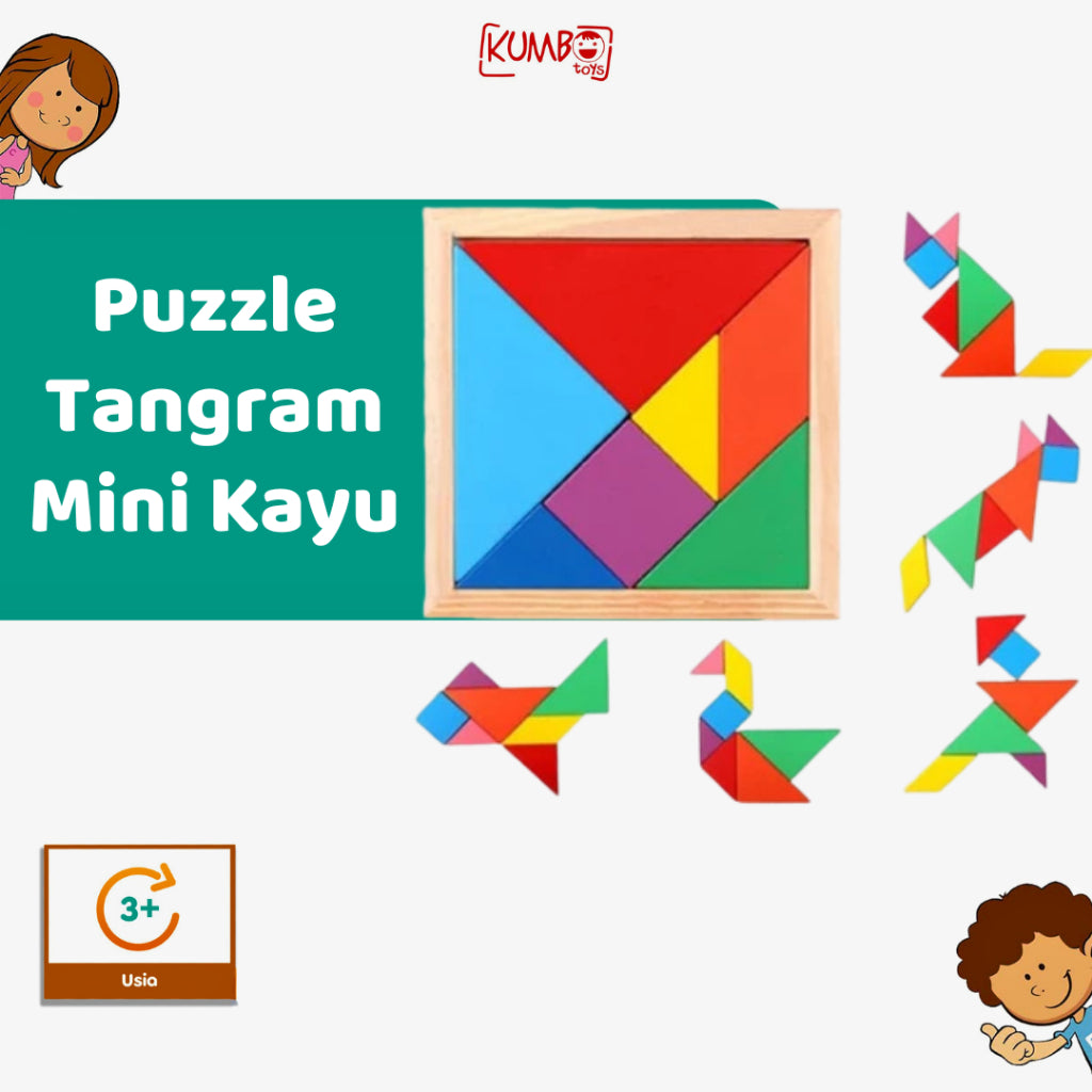 Mainan Edukasi Anak Puzzle Tangram Mini Game Box Wooden Tangram