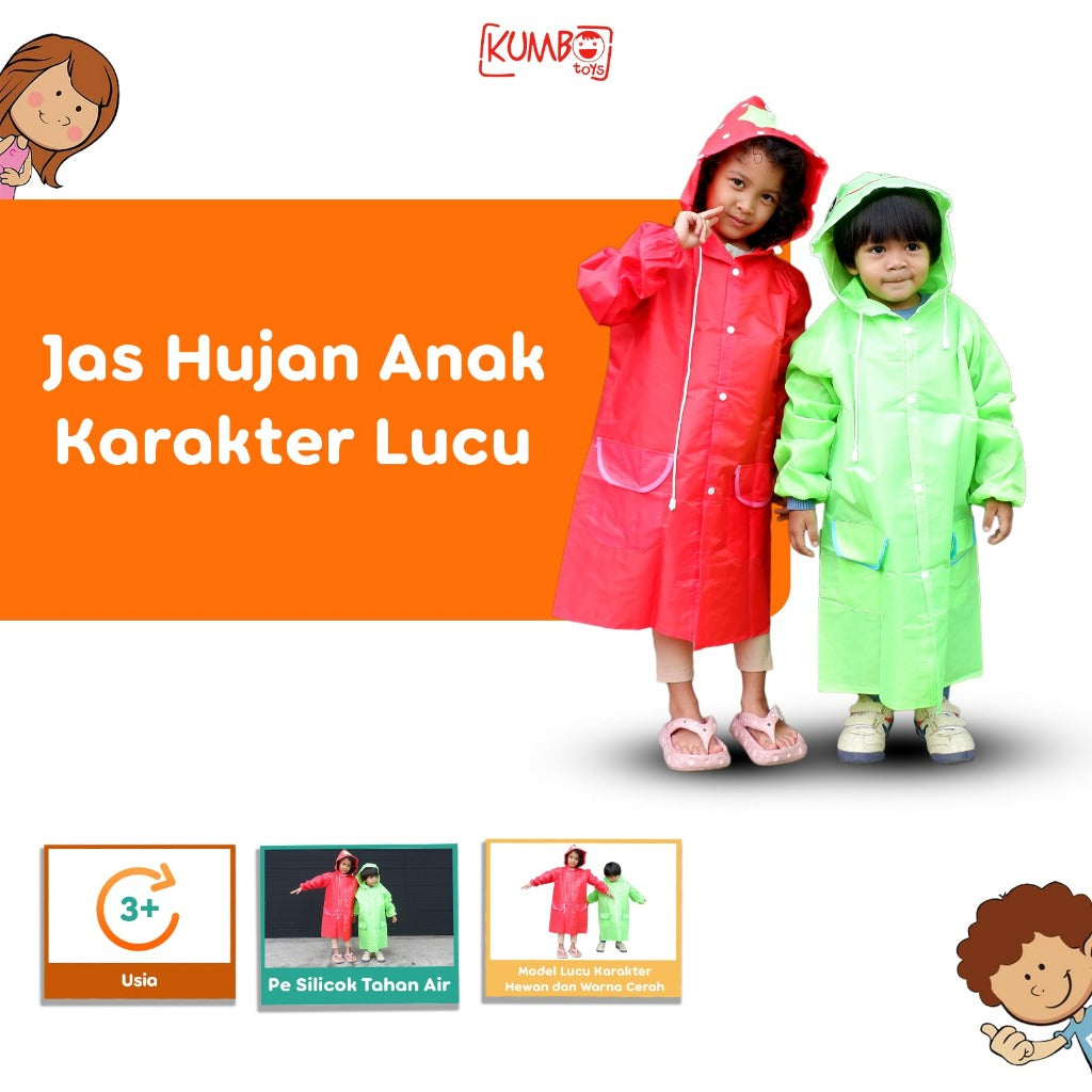 Jas Hujan Anak Karakter Lucu/ Funny Rain Coat For Kids