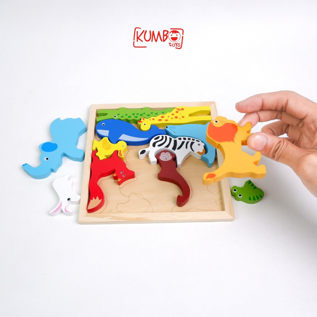 Mainan Puzzle Kayu 3D Animal Mencocokan Bentuk