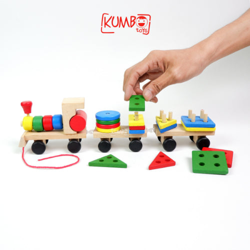 Mainan Edukasi Anak Puzzle Kereta Api Bentuk Kayu Building Block Train Shape