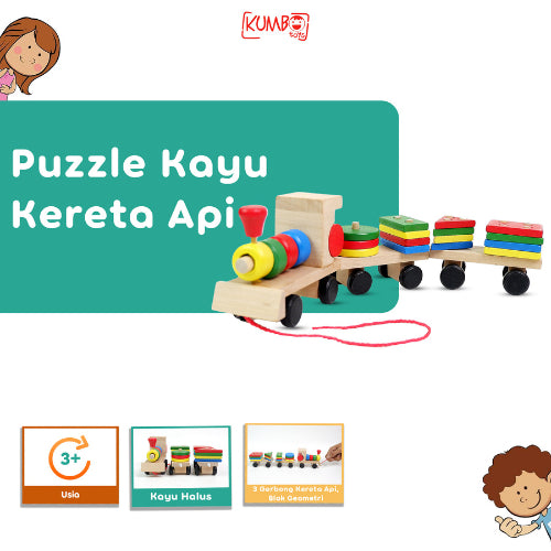 Mainan Edukasi Anak Puzzle Kereta Api Bentuk Kayu Building Block Train Shape