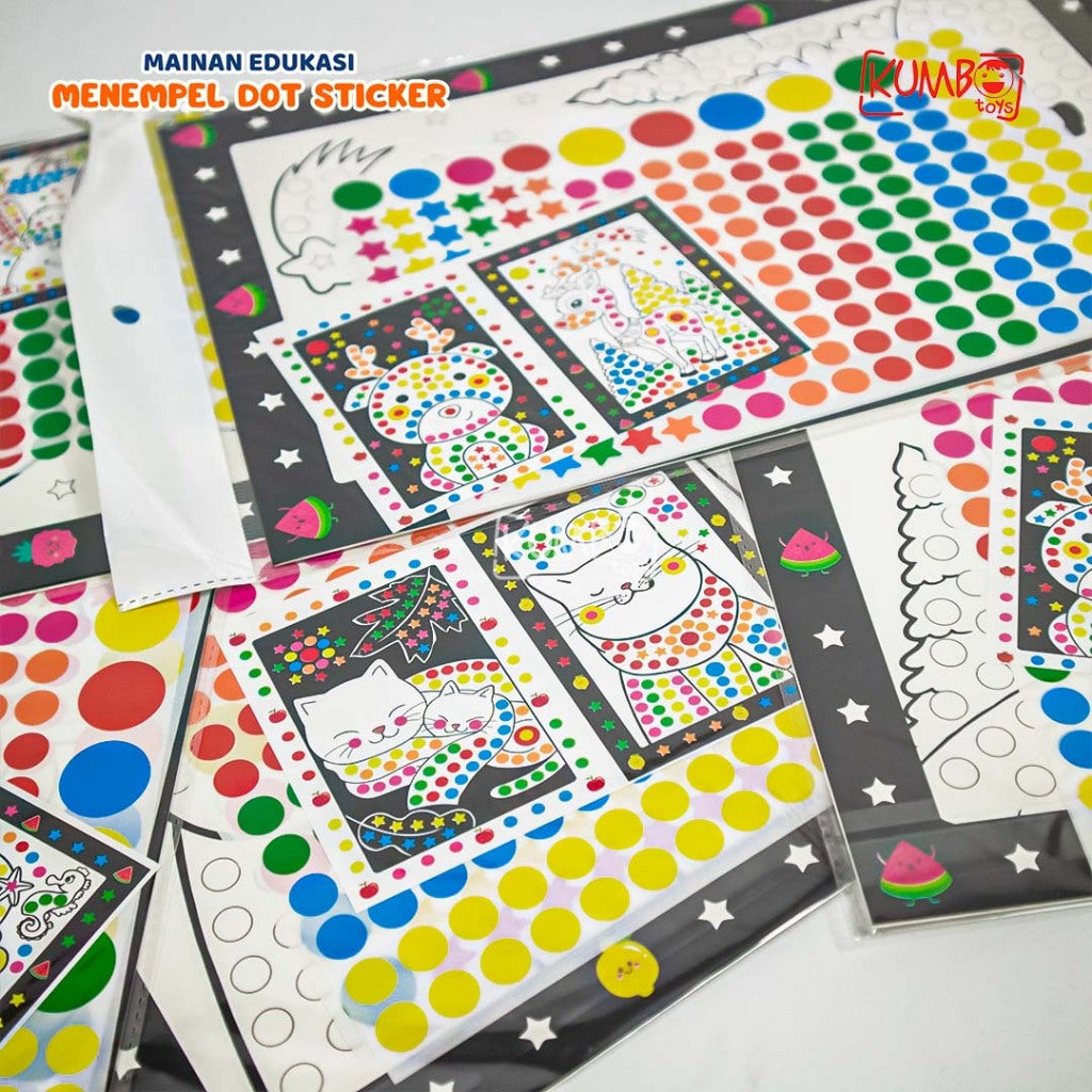 Mainan Edukasi Menempel Sticker / Label Dot Karakter Bergambar Mewarnai Anak
