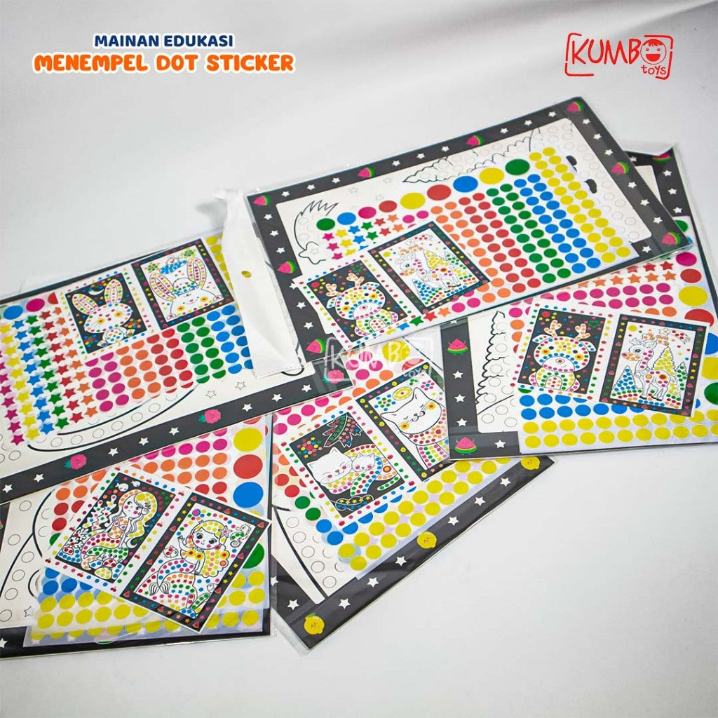 Mainan Edukasi Menempel Sticker / Label Dot Karakter Bergambar Mewarnai Anak