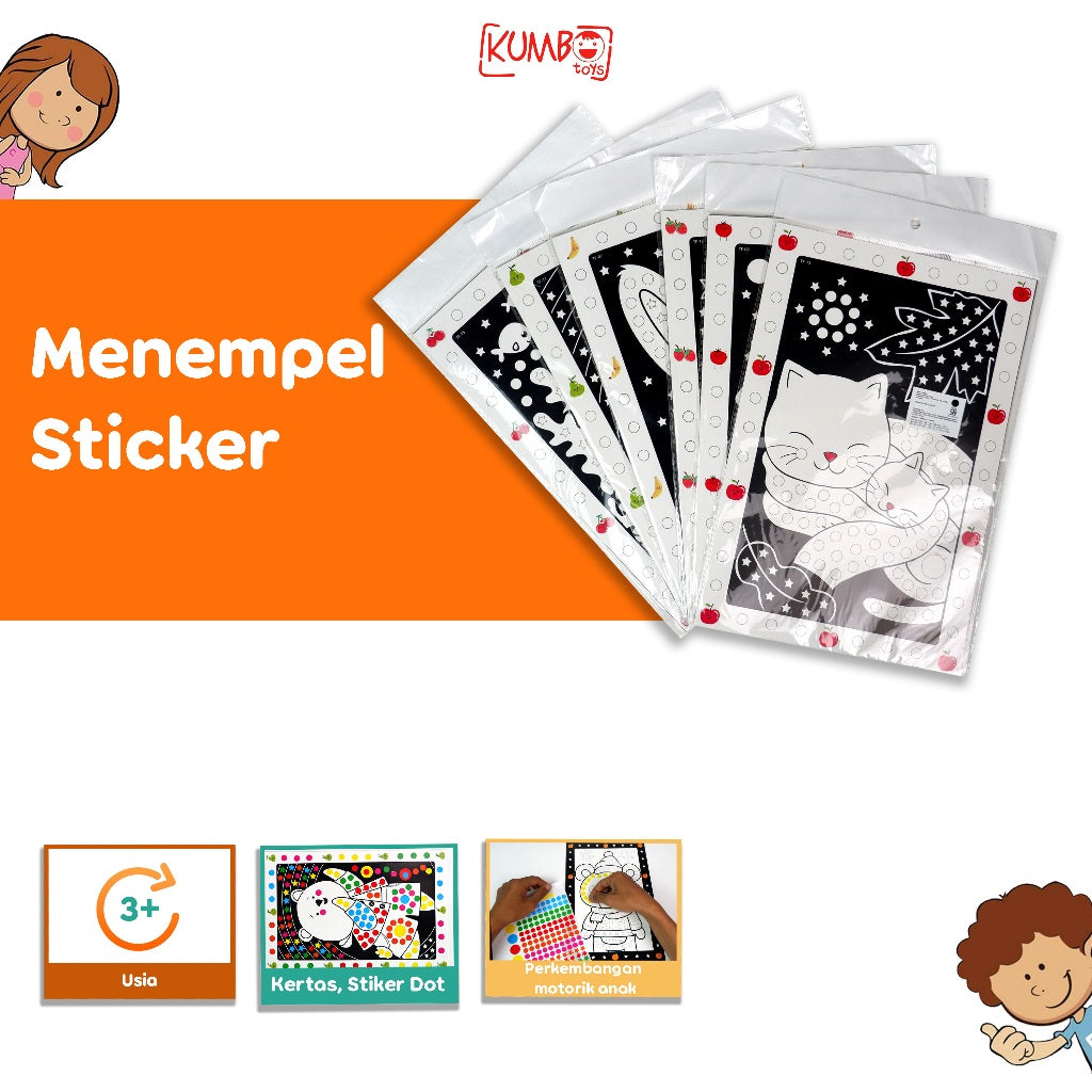 Mainan Edukasi Menempel Sticker / Label Dot Karakter Bergambar Mewarnai Anak
