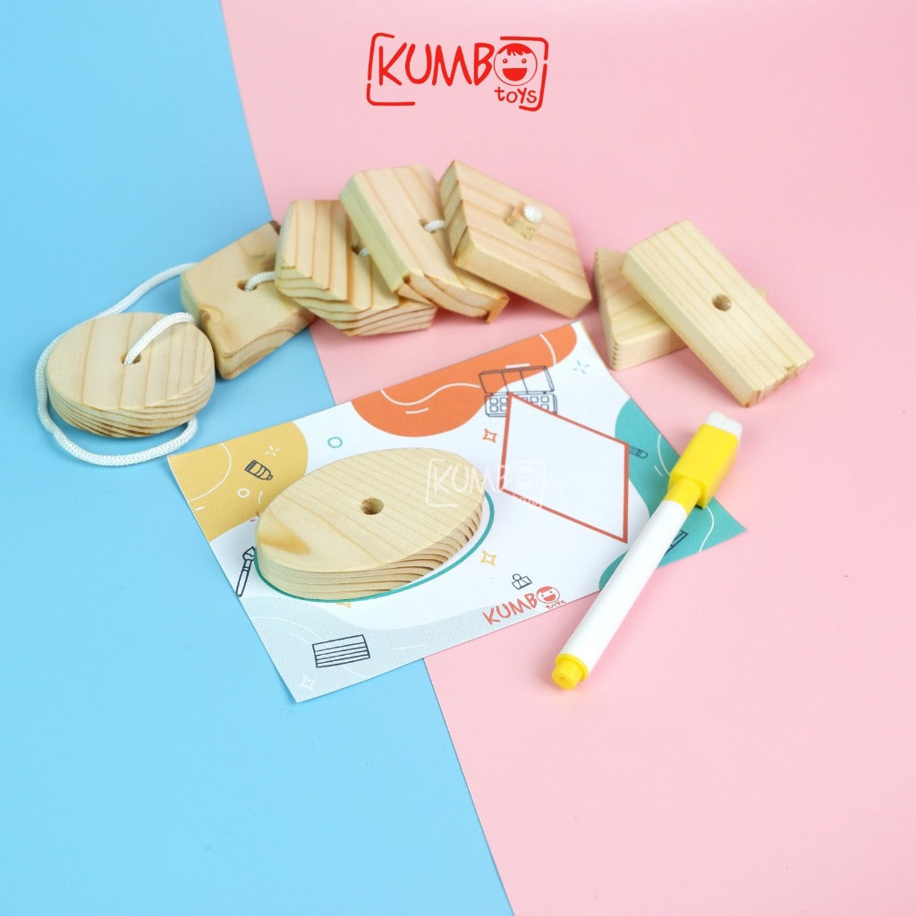 Mainan Edukasi Anak Wooden Lacing Shape Meronce Kayu dan Mencocokan Bentuk