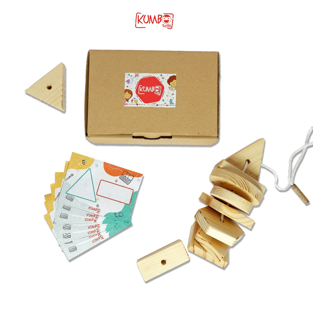 Mainan Edukasi Anak Wooden Lacing Shape Meronce Kayu dan Mencocokan Bentuk