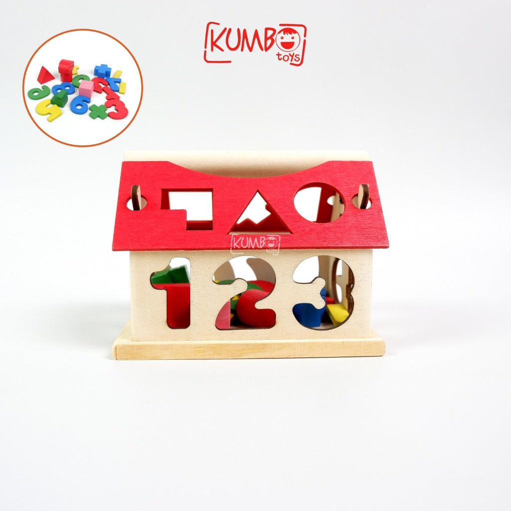 Mainan Edukasi Anak Puzzle Kayu Mencocokan Bentuk Geometri Bentuk Rumah Kubus