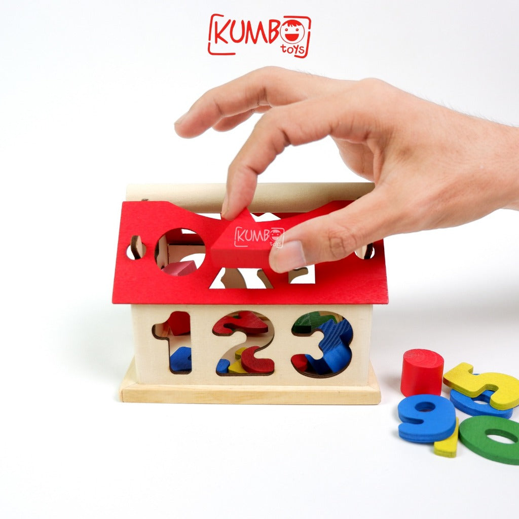 Mainan Edukasi Anak Puzzle Kayu Mencocokan Bentuk Geometri Bentuk Rumah Kubus