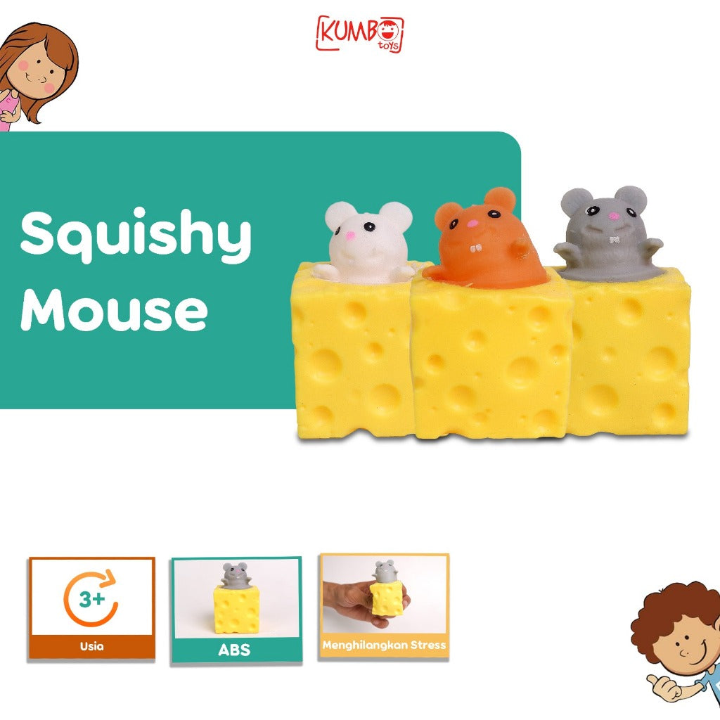 Mainan Anak Squishy Mouse Keju Karet Silikon/ Mainan Decompression Stress Pop Up Tikus